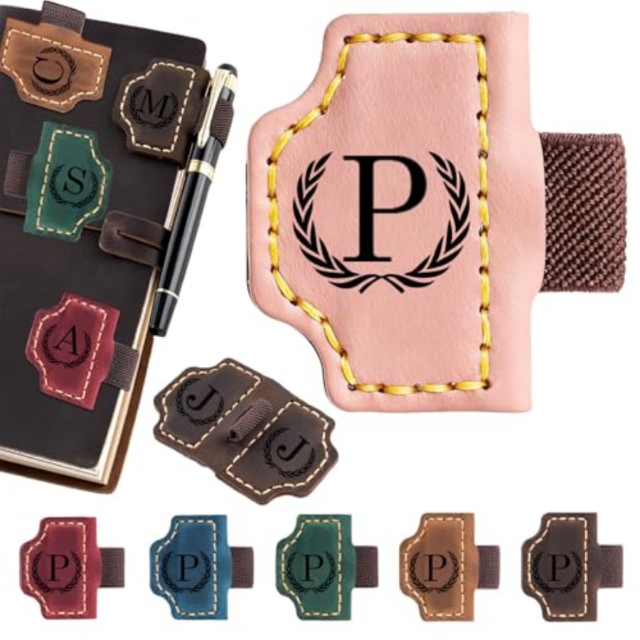 Pen Holder Magnetic - Personalized Magnetic Leather Bookmark with Pen